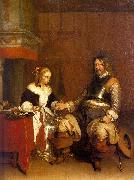 Gerard Ter Borch Soldier Offering a Young Woman Coins oil on canvas